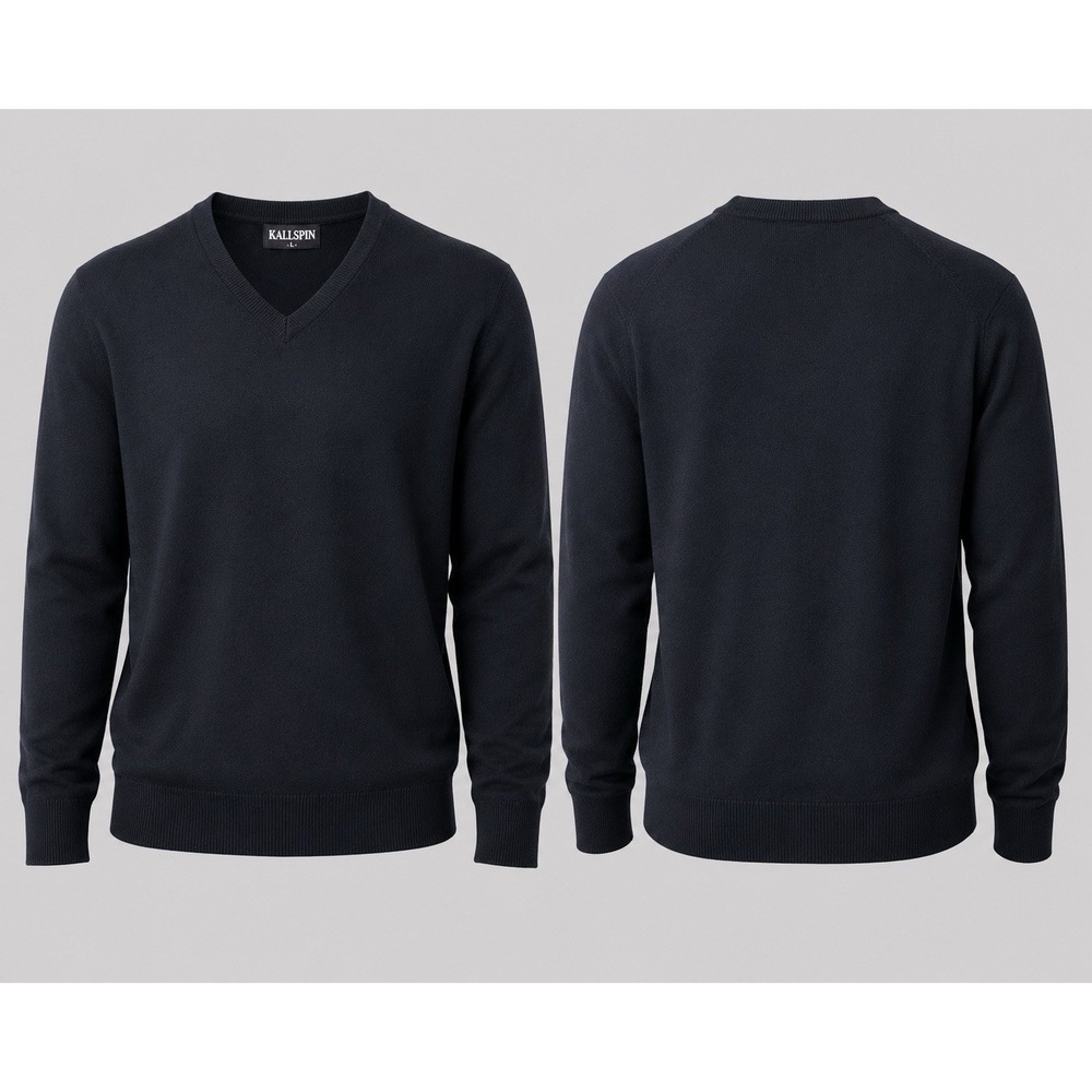 Kallspin V Neck Cashmere Wool Blend Pullover Sweater Mens Large BLACK Preppy
